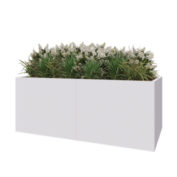 Jardinière XXL en acier - Rectangle - 200 x 100 x 80 cm - RAL9010 mat (blanc) - Sanc plaque de fond