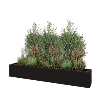 Jardinière XXL en acier - Rectangle - 200 x 30 x 30 cm - RAL9005 mat (noir) - Avec plaque de fond