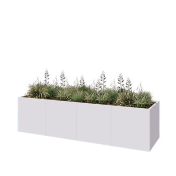 Jardinière XXL en acier - Rectangle - 320 x 80 x 80 cm - RAL9010 mat (blanc) - Sanc plaque de fond