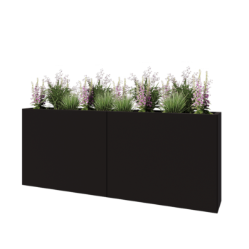 Jardinière XXL en acier - Rectangle - 200 x 30 x 80 cm - RAL9005 mat (noir) - Avec plaque de fond