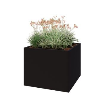Jardinière en acier - Carré - 100 x 100 x 80 cm - RAL9005 mat (noir) - Sanc plaque de fond