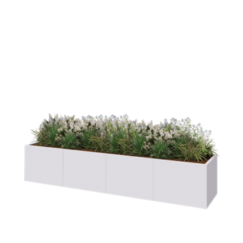 Jardinière XXL en acier - Rectangle - 320 x 60 x 60 cm - RAL9010 mat (blanc) - Avec plaque de fond
