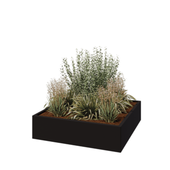 Jardinière en acier - Carré - 120 x 120 x 30 cm - RAL9005 mat (noir) - Avec plaque de fond