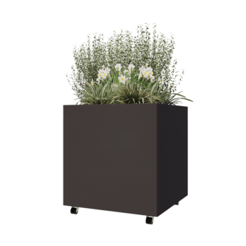 Jardinière en acier - Carré - 80 x 80 x 80 cm - Autre couleur RAL - Avec plaque de fond - Avec roulettes