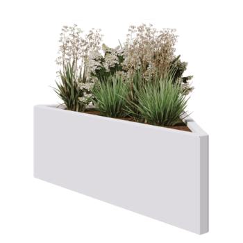 Jardinière en acier - Triangle isocèle - 112,2 x 60,5 x 40 cm - RAL9010 mat (blanc) - Sanc plaque de fond