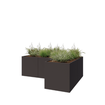 Jardinière en acier - Forme en L - 300 x 200 x 100 cm - RAL7016 mat (gris anthracite) - Avec plaque de fond
