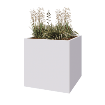 Jardinière en acier - Carré - 100 x 100 x 100 cm - RAL9010 mat (blanc) - Sanc plaque de fond