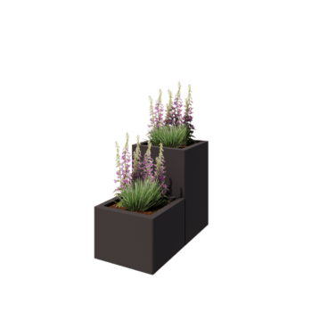 Jardinière en acier - Modèle en escalier à 2 niveaux - 80 x 40 x 60 cm - RAL7016 mat (gris anthracite) - Avec plaque de fond