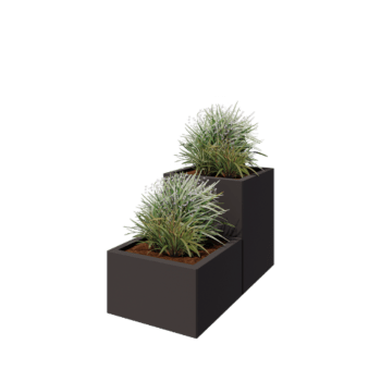 Jardinière en acier - Modèle en escalier à 2 niveaux - 100 x 50 x 60 cm - RAL7016 mat (gris anthracite) - Avec plaque de fond