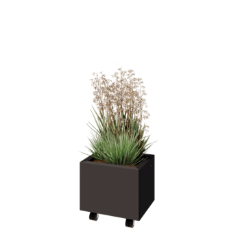 Jardinière en acier - Rectangle - 40 x 30 x 30 cm - RAL7016 mat (gris anthracite) - Avec plaque de fond - Avec roulettes