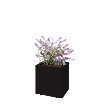 Jardinière en acier - Rectangle - 40 x 30 x 40 cm - RAL9005 mat (noir) - Avec plaque de fond - Avec pieds