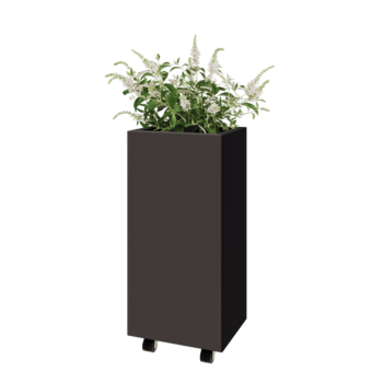 Jardinière en acier - Rectangle - 40 x 30 x 80 cm - RAL7016 mat (gris anthracite) - Avec plaque de fond - Avec roulettes