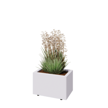Jardinière en acier - Rectangle - 50 x 30 x 30 cm - RAL9010 mat (blanc) - Avec plaque de fond - Avec pieds
