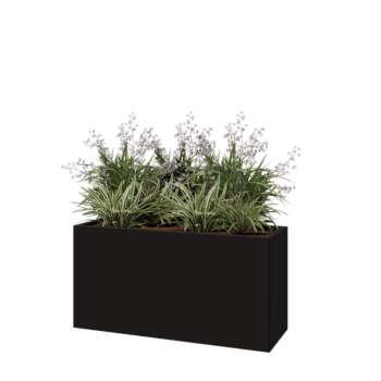 Jardinière en acier - Rectangle - 120 x 40 x 60 cm - RAL9005 mat (noir) - Avec plaque de fond