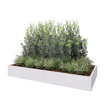 Jardinière XXL en acier - Rectangle - 240 x 100 x 30 cm - RAL9010 mat (blanc) - Sanc plaque de fond