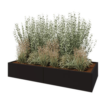 Jardinière XXL en acier - Rectangle - 240 x 100 x 40 cm - RAL9005 mat (noir) - Sanc plaque de fond