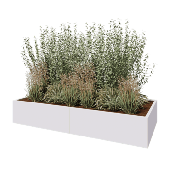 Jardinière XXL en acier - Rectangle - 240 x 100 x 40 cm - RAL9010 mat (blanc) - Sanc plaque de fond