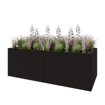 Jardinière XXL en acier - Rectangle - 240 x 100 x 80 cm - RAL9005 mat (noir) - Sanc plaque de fond