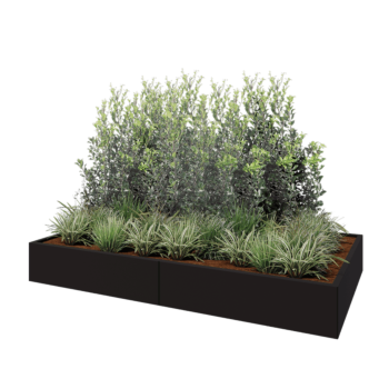 Jardinière XXL en acier - Rectangle - 240 x 120 x 30 cm - RAL9005 mat (noir) - Avec plaque de fond