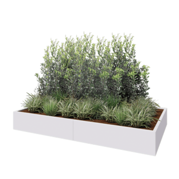 Jardinière XXL en acier - Rectangle - 240 x 120 x 30 cm - RAL9010 mat (blanc) - Avec plaque de fond