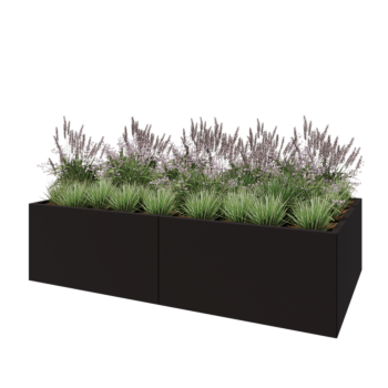 Jardinière XXL en acier - Rectangle - 240 x 120 x 60 cm - RAL9005 mat (noir) - Avec plaque de fond