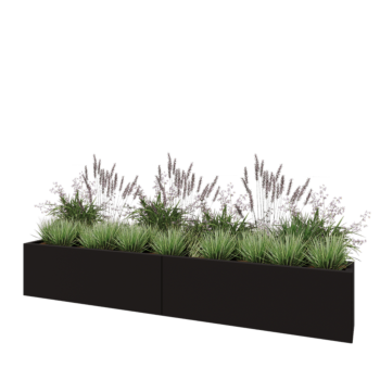 Jardinière XXL en acier - Rectangle - 240 x 30 x 40 cm - RAL9005 mat (noir) - Avec plaque de fond