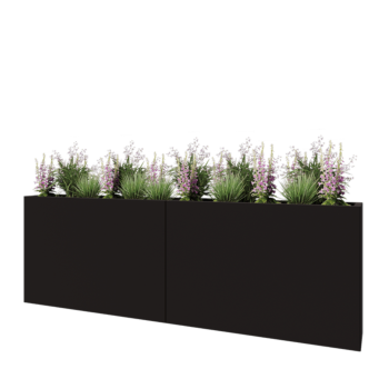 Jardinière XXL en acier - Rectangle - 240 x 30 x 80 cm - RAL9005 mat (noir) - Sanc plaque de fond