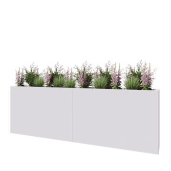 Jardinière XXL en acier - Rectangle - 240 x 30 x 80 cm - RAL9010 mat (blanc) - Avec plaque de fond