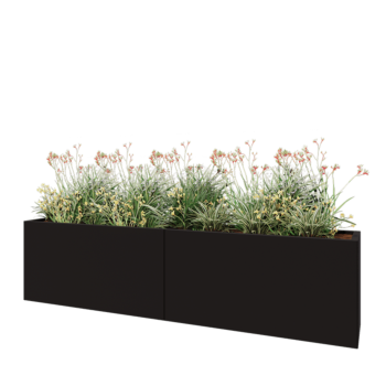 Jardinière XXL en acier - Rectangle - 240 x 40 x 60 cm - RAL9005 mat (noir) - Sanc plaque de fond