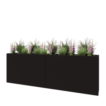 Jardinière XXL en acier - Rectangle - 240 x 40 x 80 cm - RAL9005 mat (noir) - Avec plaque de fond