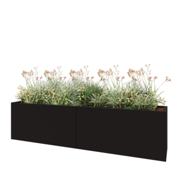 Jardinière XXL en acier - Rectangle - 240 x 50 x 60 cm - RAL9005 mat (noir) - Avec plaque de fond