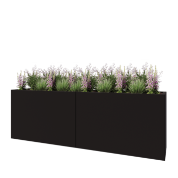 Jardinière XXL en acier - Rectangle - 240 x 50 x 80 cm - RAL9005 mat (noir) - Avec plaque de fond