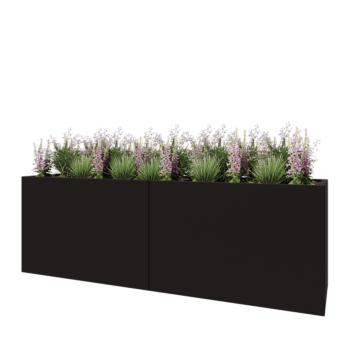 Jardinière XXL en acier - Rectangle - 240 x 60 x 80 cm - RAL9005 mat (noir) - Avec plaque de fond