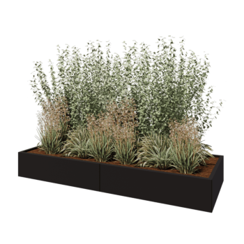 Jardinière XXL en acier - Rectangle - 240 x 80 x 30 cm - RAL9005 mat (noir) - Avec plaque de fond