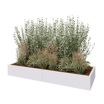 Jardinière XXL en acier - Rectangle - 240 x 80 x 30 cm - RAL9010 mat (blanc) - Avec plaque de fond