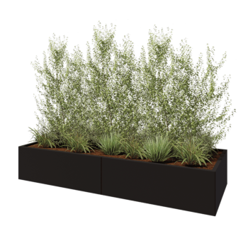 Jardinière XXL en acier - Rectangle - 240 x 80 x 40 cm - RAL9005 mat (noir) - Avec plaque de fond