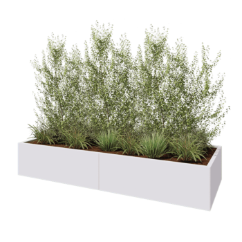 Jardinière XXL en acier - Rectangle - 240 x 80 x 40 cm - RAL9010 mat (blanc) - Avec plaque de fond