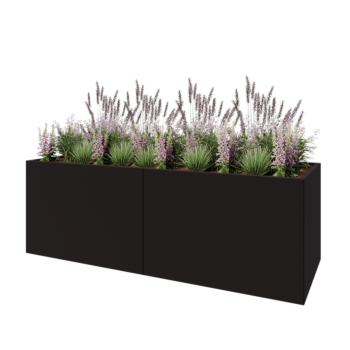 Jardinière XXL en acier - Rectangle - 240 x 80 x 80 cm - RAL9005 mat (noir) - Sanc plaque de fond