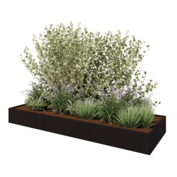 Jardinière XXL en acier - Rectangle - 300 x 100 x 30 cm - RAL9005 mat (noir) - Sanc plaque de fond