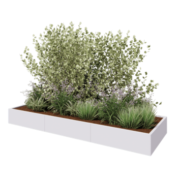 Jardinière XXL en acier - Rectangle - 300 x 100 x 30 cm - RAL9010 mat (blanc) - Avec plaque de fond