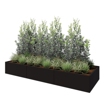 Jardinière XXL en acier - Rectangle - 300 x 100 x 40 cm - RAL9005 mat (noir) - Avec plaque de fond