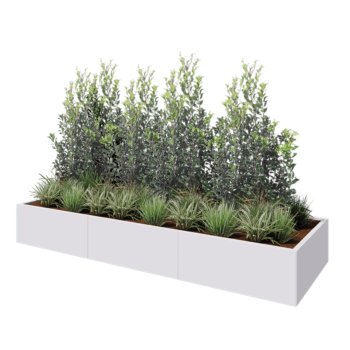 Jardinière XXL en acier - Rectangle - 300 x 100 x 40 cm - RAL9010 mat (blanc) - Sanc plaque de fond