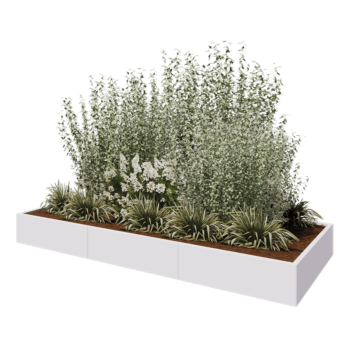 Jardinière XXL en acier - Rectangle - 300 x 120 x 30 cm - RAL9010 mat (blanc) - Avec plaque de fond