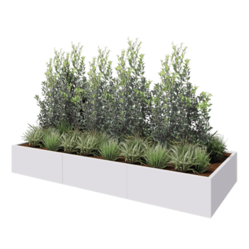Jardinière XXL en acier - Rectangle - 300 x 120 x 40 cm - RAL9010 mat (blanc) - Avec plaque de fond