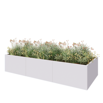 Jardinière XXL en acier - Rectangle - 300 x 120 x 80 cm - RAL9010 mat (blanc) - Avec plaque de fond
