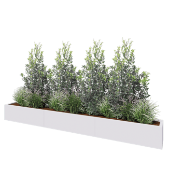 Jardinière XXL en acier - Rectangle - 300 x 30 x 30 cm - RAL9010 mat (blanc) - Sanc plaque de fond