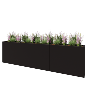 Jardinière XXL en acier - Rectangle - 300 x 30 x 80 cm - RAL9005 mat (noir) - Sanc plaque de fond