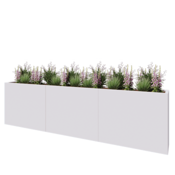 Jardinière XXL en acier - Rectangle - 300 x 30 x 80 cm - RAL9010 mat (blanc) - Avec plaque de fond