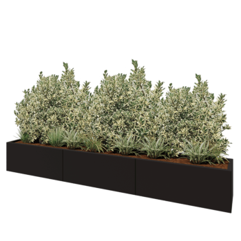 Jardinière XXL en acier - Rectangle - 300 x 40 x 40 cm - RAL9005 mat (noir) - Avec plaque de fond