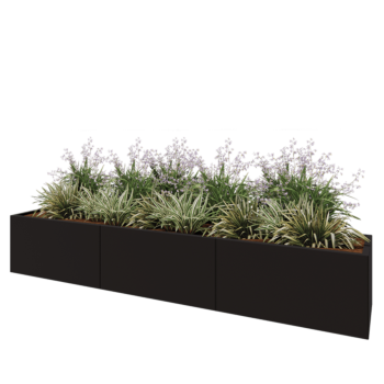 Jardinière XXL en acier - Rectangle - 300 x 50 x 50 cm - RAL9005 mat (noir) - Sanc plaque de fond